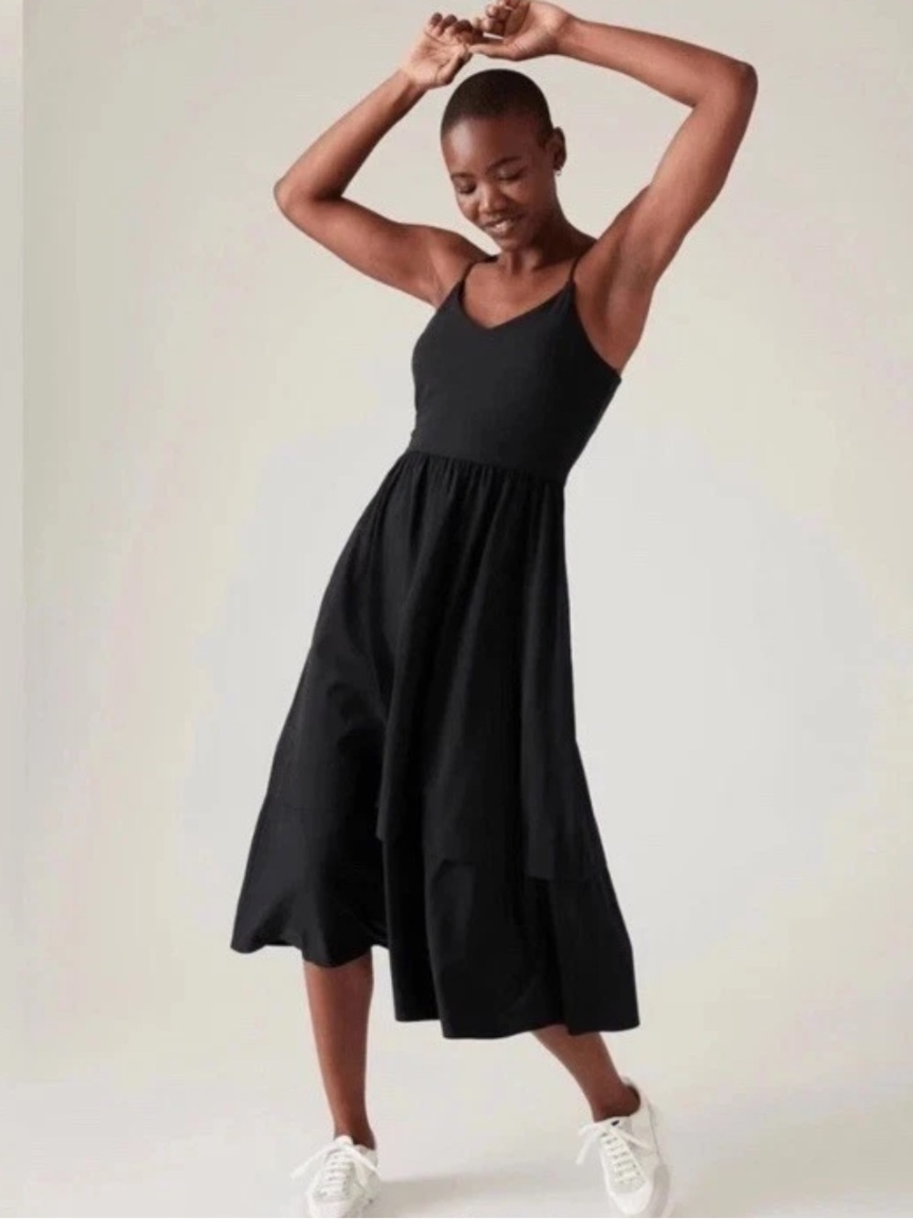 Athleta Elation Hybrid Black Midi Dress, Medium